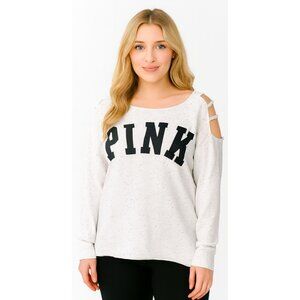 Pink Victoria's Secret Sweatshirt Cold Shoulder Distressed Woman's Women's SMALL
